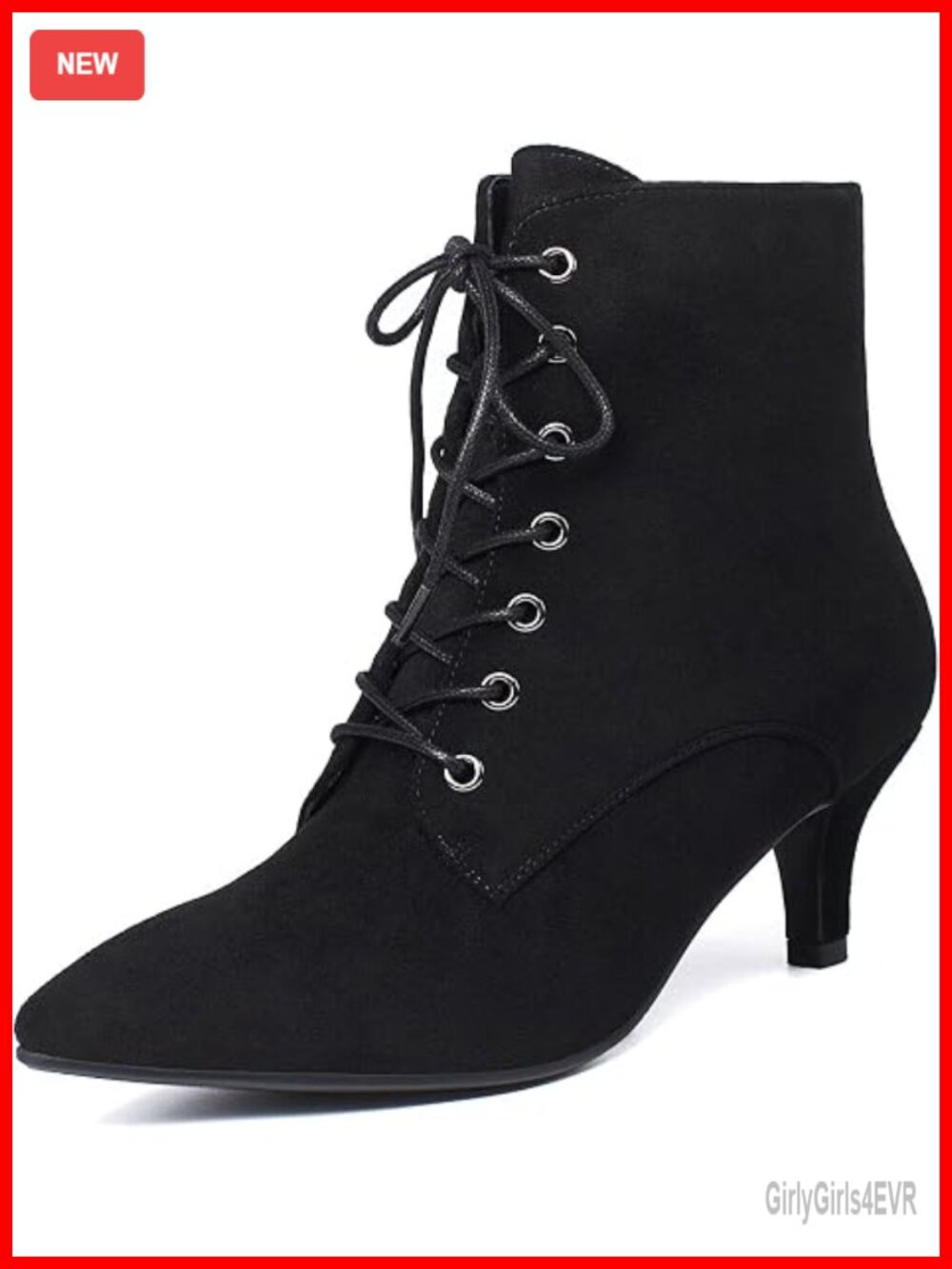 Women's Kitten Heels Lace Up Ankle Boots Low Mid Heeled Side Zipper Short